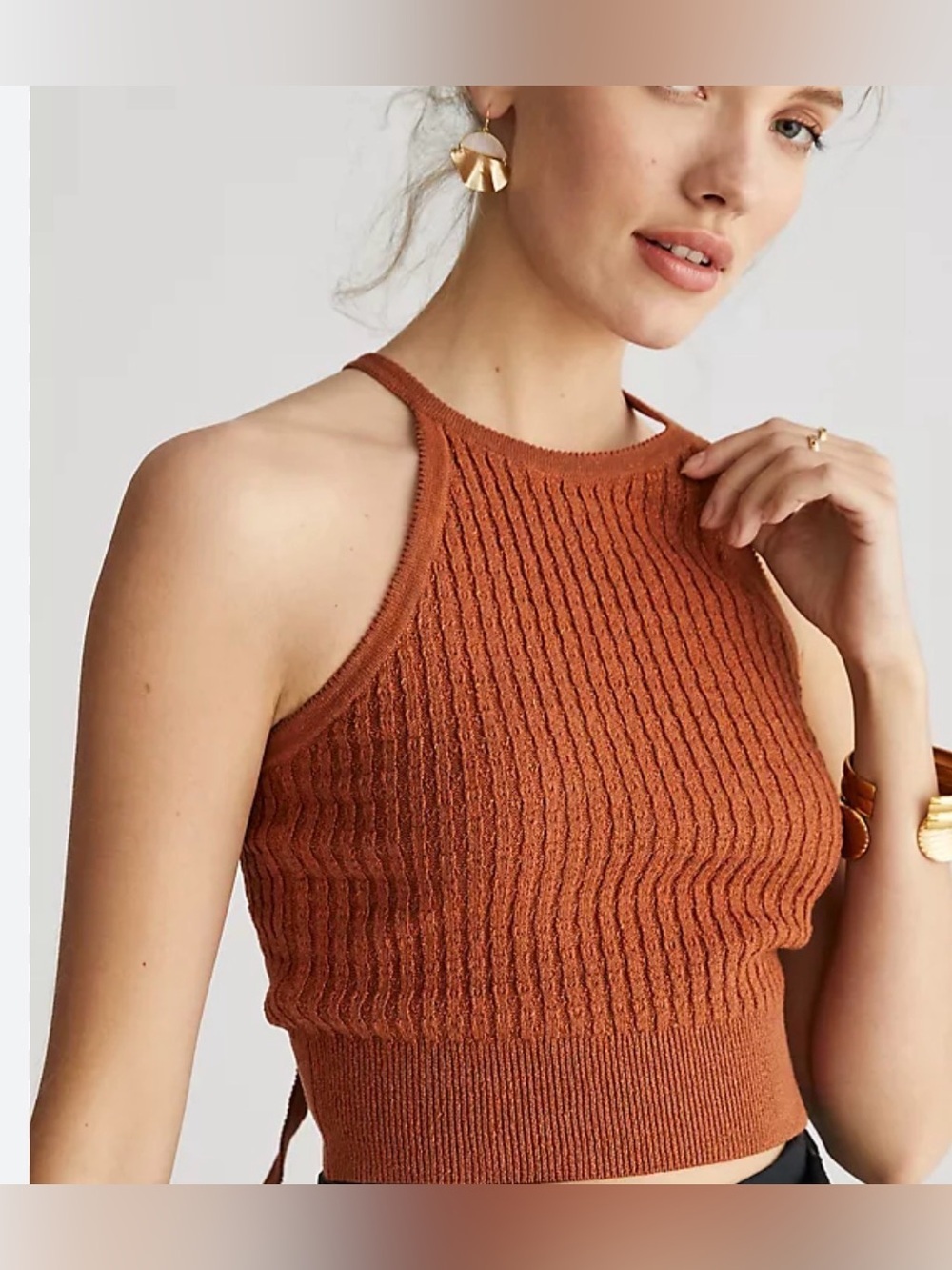 Pilcro Anthropologie Rust Brown Linen Blend Halter Knit‎ Sweater Tank Top XS NEW